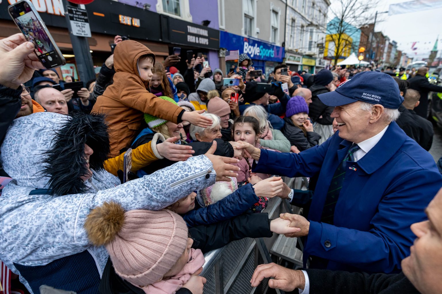 President Joe Biden arrives in downtown Dundalk and greets crowds on the street, Wednesday, April 12, 2023, in County Louth, Ireland. (Official White House Photo by Adam Schultz)