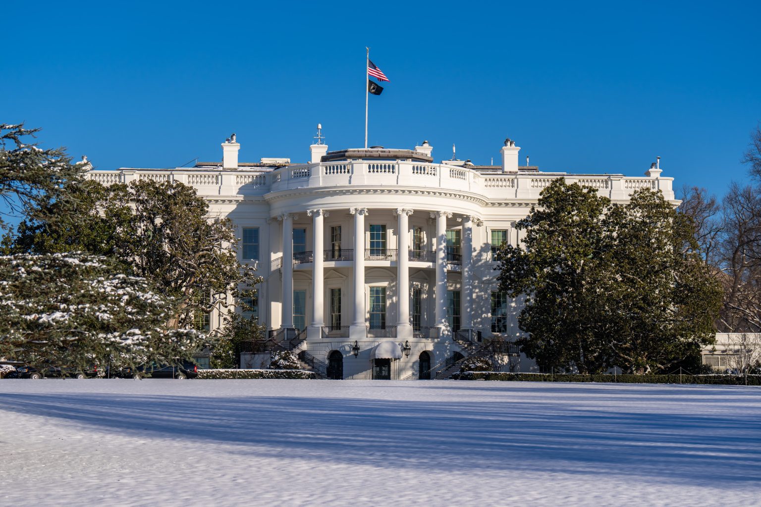 The South Grounds and the White House on a cold and clear morning, Wednesday, January 17, 2024. (Official White House Photo by Adam Schultz)