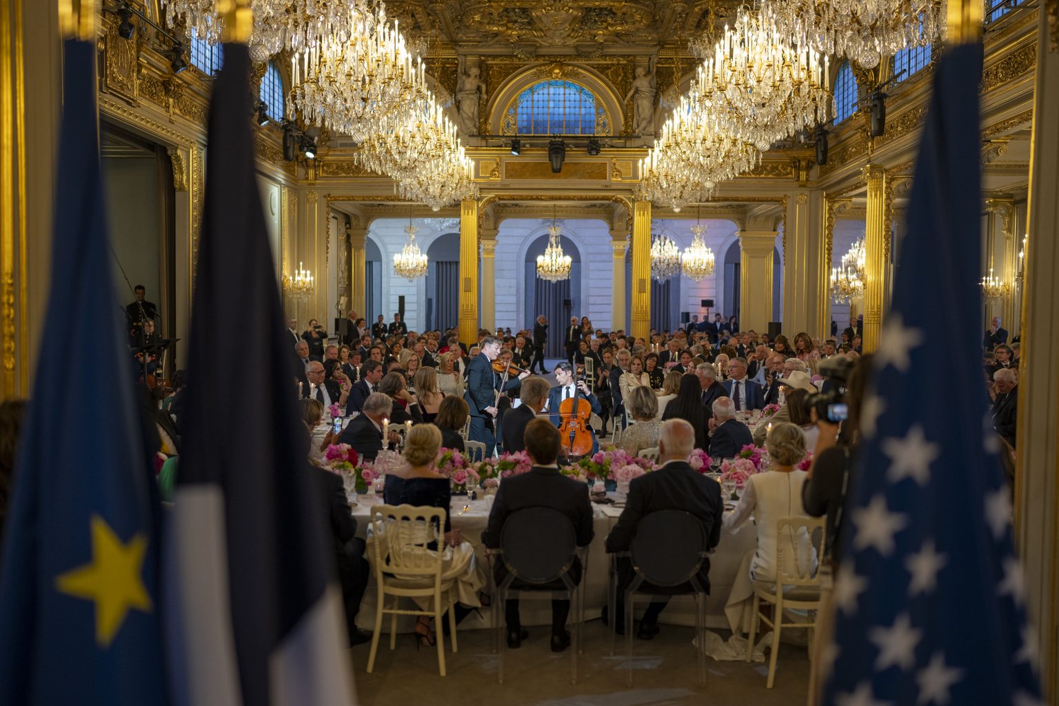 President Joe Biden and First Lady Jill Biden mingle with guests and depart after a State Dinner hosted by French President Emmanuel Macron and Mrs. Brigitte Macron at the Elysee Palace in Paris, France, Saturday, June 8, 2024, en route to the Intercontinental Paris Le Grand.  (Official White House Photo by Adam Schultz)